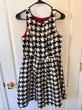 Jessica Simpson Black White Houndstooth Fit and Flare Dress Size 8